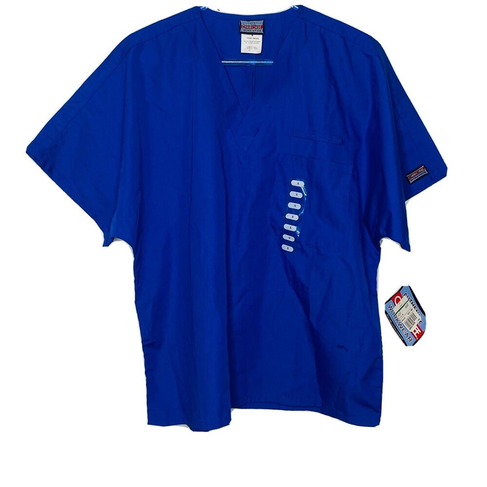 Cherokee Workwear Scrub Shirt Womens Medium Electric Blue Pocket Medical Uniform
